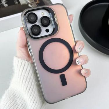 Imagem de IRTGFG Capa magnética com lente de vidro e suporte de metal para iPhone 16 Pro (preto)