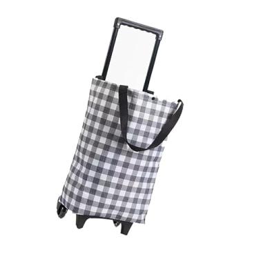 Imagem de Mingzhe Carrinho de Compras Portátil Dobrável Em Tecido Oxford Com Rodas, Alça Leve e Extensível, Amplo Espaço de Armazenamento, Resistente e Durável para Viagens, Compras, (Grade Preto Branco)