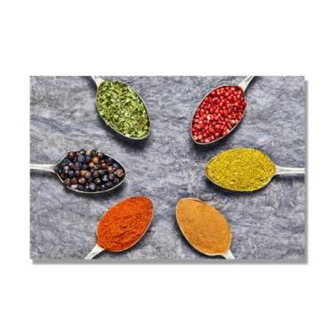 Imagem de Arte de parede em tela colorida para especiarias e colher de tempero | Decoração de cozinha vintage | Arte moderna para casa e sala de jantar. C117. 40 x 60 cm - 15,8 x 23,7 pol. Somente tela