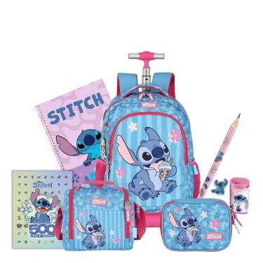 Imagem de Kit Mochila Stitch Rodinhas Lancheira E Estojo Box Escolar