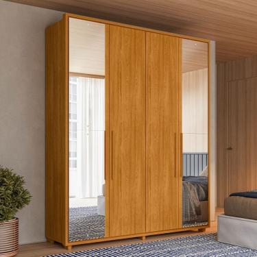 Imagem de Guarda Roupa Casal com Espelho 4 Portas e Pes Em MDF Greco Madetec