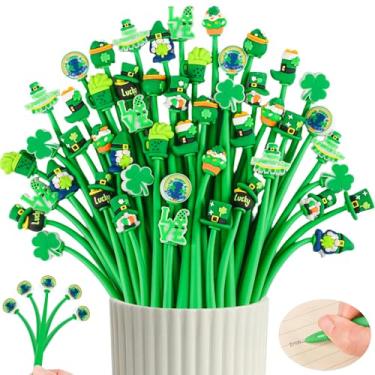 Imagem de 50 canetas para alívio do estresse do dia de São Patrício, canetas divertidas e fofas para crianças, kawaii, chapéu de trevo, botas de couro, gnomo, cerveja, para prêmios de sala de aula, escola