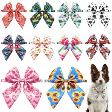 Imagem de PET SHOW Pacote com 10 gravatas borboleta ajustáveis para cães médios e grandes, alpaca estilos diários variados, acessórios de pescoço com laço para festas de fim de ano, acessórios para cuidados com