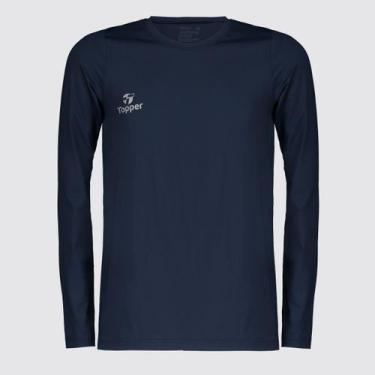 Imagem de Camiseta Térmica Topper Classic UV50 Manga Longa Juvenil Marinho, 8 AN
