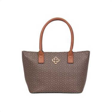Imagem de Bolsa Tote Capodarte Monograma Com Alça Fixa Marrom, Mono bege, Napa c