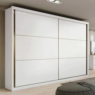 Imagem de Guarda Roupa Casal com Espelho 3 Portas de Correr 6 Gavetas Spazio Glass Lopas - Branco 