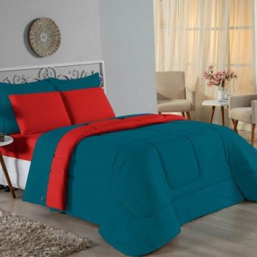 Imagem de Kit Edredom Dupla Face + Jogo de Lençol King Nobre 7 peças Malha 100% 