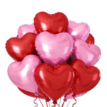 Imagem de 15 balões vermelhos e rosa em forma de coração 45,7 cm balão de alumínio de Mylar para aniversário, dia dos namorados, casamento, chá de bebê, decorações de festa (vermelho, rosa)