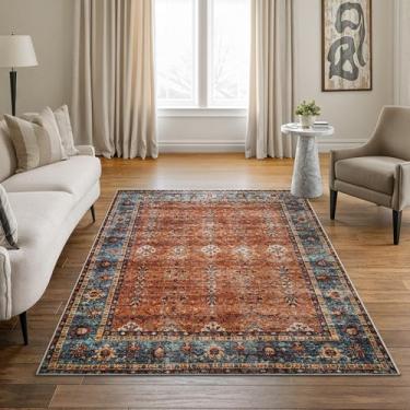 Imagem de Bloom Rugs Tapete lavável antiderrapante 1,8 m x 1,8 m - Laranja/azul-petróleo, tapete de área com bordas tradicionais para sala de estar, quarto, sala de jantar e cozinha - Tamanho exato: 1,5 m x 2,8
