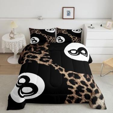 Imagem de Conjunto de edredom Y2K Lucky tamanho casal com 8 bolas, estampa de guepardo, moderno, para crianças, meninos, meninas, homens, mulheres, edredom moderno de leopardo, preto, marrom, para decoração de