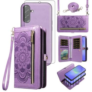 Imagem de Asuwish Capa de celular para Samsung Galaxy A36 5G carteira com zíper destacável com protetor de tela de vidro temperado alça de pulso transversal flor flip porta-cartão A 36 36A LTE SM-A366U feminino