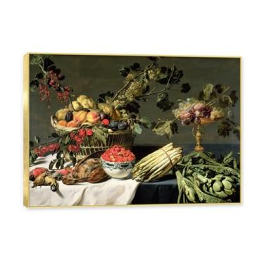 Imagem de NHLDZYH Moldura dourada. Arte de parede vintage - natureza morta com frutas - quadro de tela de estilo clássico - pintura de natureza morta com moldura decorativa. B31. 50x70cm