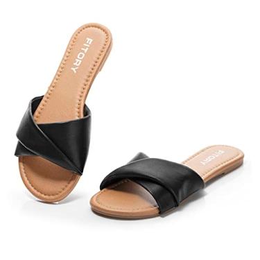 Imagem de FITORY Sandálias rasteiras femininas modernas com chinelos de couro macio para o verão tamanho 6-11, Preto, 39