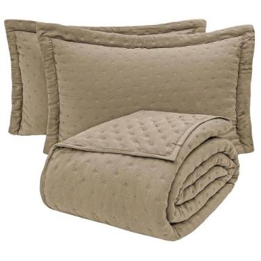 Imagem de Kit Cobre Leito Colcha Ryviera Casal Dupla Face 3 Peças - Cáqui - 100%