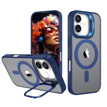 Imagem de IDweel Capa para iPhone 16 Plus com suporte embutido para câmera, compatível com MagSafe, Slim Fit e Leve, Capa traseira rígida magnética macia resistente a arranhões resistente a arranhões flexível à