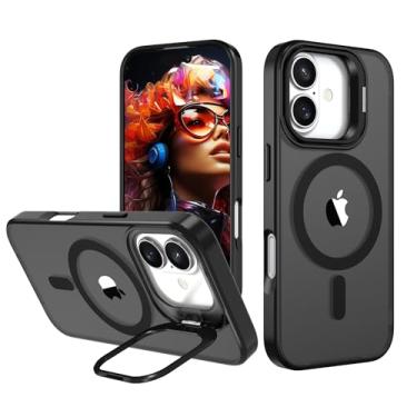 Imagem de IDweel Capa para iPhone 16 Plus com suporte embutido para câmera, compatível com MagSafe, Slim Fit e Leve, Capa traseira rígida magnética macia resistente a arranhões resistente a arranhões flexível à