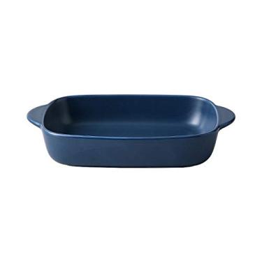 Imagem de Pratos de jantar de vidro transparente placa de jantar de cerâmica retangular sólida orelhas duplas resistente ao calor porcelana queijo prato de assar salada bandeja de frutas bandeja de alimentos