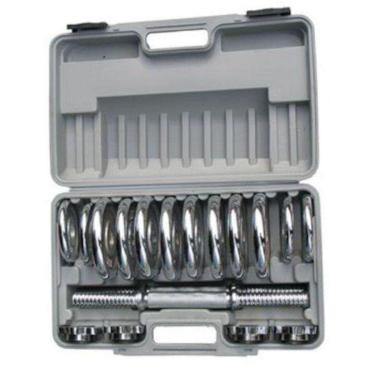 Imagem de Kit 2 Barras com Anilhas Ferro Fundido Pelegrin Cromado 15kg-Unissex