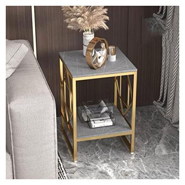Imagem de Mesa de centro pequena de 2 andares com armazenamento aberto, suporte lateral estreito para quarto, sala de estar, sofá, suporte de extremidade moderno com moldura de metal resistente, mesa lateral