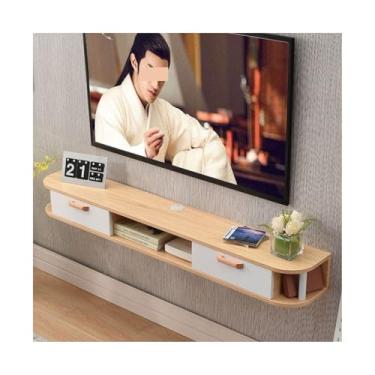 Imagem de Suporte de TV para console de mídia, prateleira moderna de armazenamento montada na parede, centro de entretenimento, armário de TV flutuante, console de mídia, cabana de armazenamento de madeira, sob