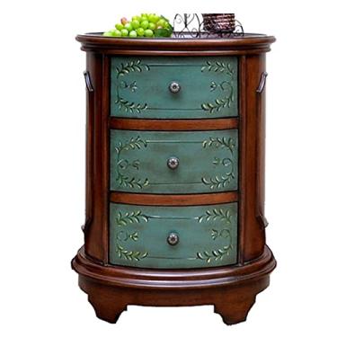 Imagem de Mesa de canto vintage moderna, mesa lateral de madeira com 3 gavetas de armazenamento, mesa de sofá para pequenos espaços, sala de estar, quarto, marrom rústico simples