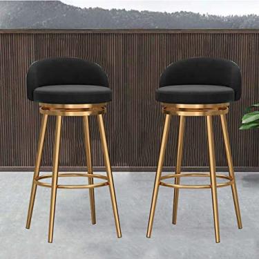 Imagem de Conjunto de 2 cadeiras Farmhouse Island, banquetas de veludo para cozinha, banquetas altas para balcão, banquetas de jantar para café da manhã com encosto, bancos de pub para casa