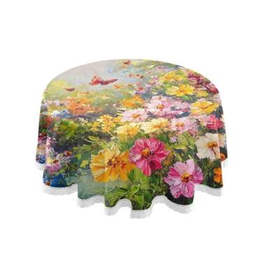 Imagem de Qilmy Toalha de mesa redonda de palmeira de treliça verde, 152 cm, resistente à água, à prova de derramamento, capa de mesa grande para jantar de reunião de família em ambientes internos e externos