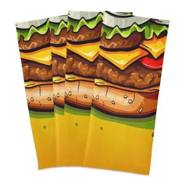 Imagem de Wassud Toalhas de cozinha gourmet hambúrguer panos de prato de cozinha pacote com 4 panos de prato macios com laço para pendurar toalha de mão super absorvente de secagem rápida toalhas de chá de mesa