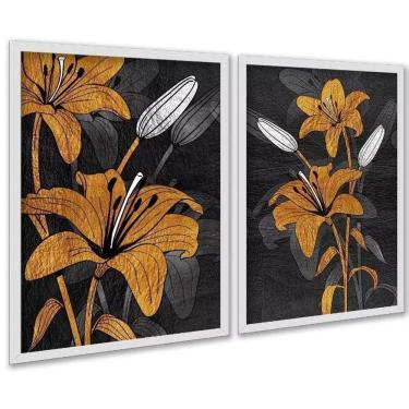 Imagem de Kit 2 Quadros Flores Marrom E Preto - Lírios 24X18Cm - Vidro