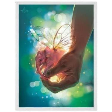 Imagem de Quadro Elefante Com Asas De Borboleta Moldura Branca 45X34Cm