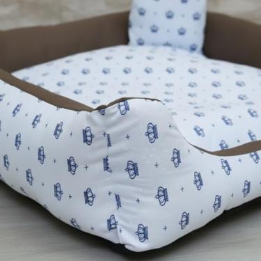 Imagem de Cama + Almofada Pet Luxo Média Impermeável com Zíper 50x50x15 cm Poliéster e Algodão para Cães e Gatos até 12kg Azul