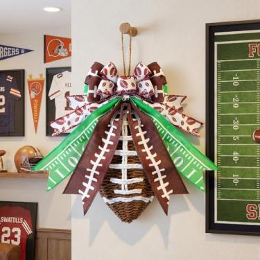 Imagem de Lyrow 1 peça de futebol trançado para decoração de porta da frente, guirlanda de futebol de ratã, placa de porta pendurada, decoração de casa de fazenda, rústico, faça você mesmo, projeto de