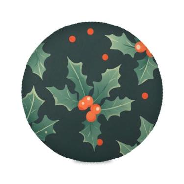 Imagem de STAYTOP Jogo americano redondo de folhas e bagas de azevinho, 6 peças, tapetes de mesa antiderrapantes fáceis de limpar para decoração de mesa de festa e churrasco