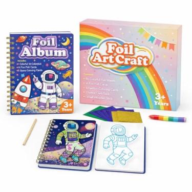 Imagem de NewFamily Kit de arte em alumínio para crianças – Folhas de alumínio coloridas, sem cola e sem bagunça, idades de 5 a 10 anos, perfeito para diversão criativa, projetos escolares e presentes de