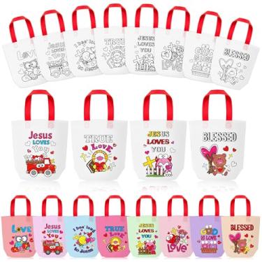 Imagem de Bolsa de presente para colorir desenho animado dos namorados para crianças - 24 peças de desenho animado colorido a granel sua própria bolsa de presente com alça de dia dos namorados reutilizável para