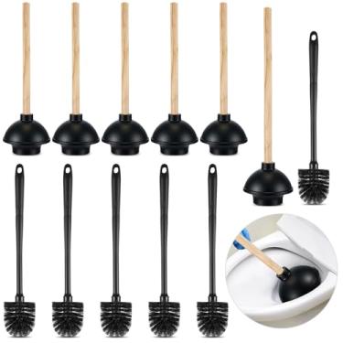Imagem de Sawysine 12 peças de desentupidores de vaso sanitário de 45 cm e escova de limpeza de vaso sanitário de 41 cm, êmbolos comerciais resistentes com ventosa de borracha de força de impulso duplo para