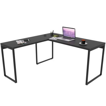 Imagem de Mesa Para Escritório Home Office Estilo Industrial em L Form C01 150x150cm Preto Onix - Lyam Decor
