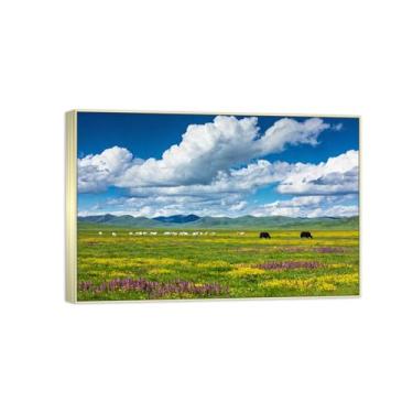 Imagem de Impressão em tela de paisagem pronta para pendurar - nuvens pastagens, pintura de arte de parede - decoração moderna para casa quadro prateado 20 x 30 cm 8 x 12 pol