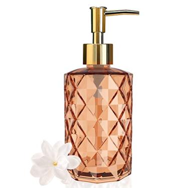 Imagem de Dispensador de sabão de vidro azul com bomba dourada, garrafa recarregável de 330 ml para gel de banho, xampu, espuma para as mãos e detergente - ideal para casa e hotel (âmbar)