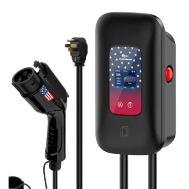 Imagem de Carregador EV de nível 2, 40 Amp 240 V, cabo de 7,6 m, cartão Wi-Fi e RFID, estação de carregamento inteligente para veículos elétricos com plugue NEMA 14-50 e conector J1772, design da bandeira
