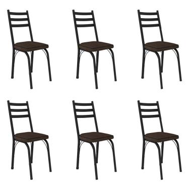 Imagem de Kit 6 Cadeiras De Cozinha Luisiana Estampado Imbuia Pés De Ferro Preto