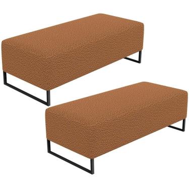 Imagem de Kit 02 Puffs Decorativo Sala De Estar Bali W01 Base Ferro 120X50 Cm Bouclê Terracota