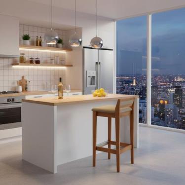 Imagem de Banqueta Baixa 70cm para Bancada Assento Estofado em Linho Cecilia cor