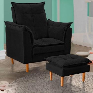 Imagem de Poltrona Decorativa Sala De Estar Quarto Leitura Azera Suede Preto