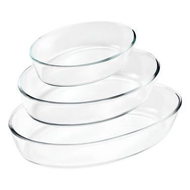 Imagem de Jogo De Travessas Ovais Em Vidro Para Servir 3 Peças (1,5l+2l+3l)