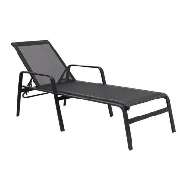 Imagem de Espreguiçadeira Para Piscina Reforçada Aluminio Tela Sling Preto