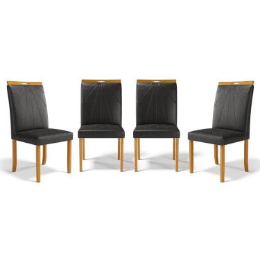 Imagem de Kit Com 4 Cadeiras Maiara Madeira Maciça Estofadas Para Mesa De Jantar Courino Preto 503