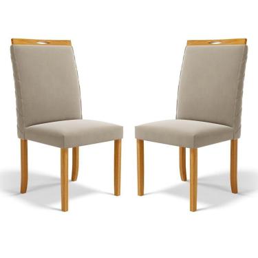 Imagem de Kit Com 2 Cadeiras Agnes Madeira Maciça Estofadas Para Mesa De Jantar Veludo Bege 102