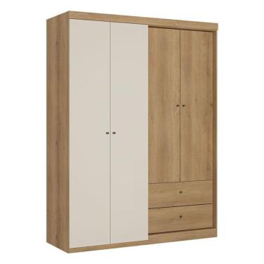 Imagem de Guarda Roupa Solteiro Star 4 Portas Capuccino Off White Acetinado - Thb
