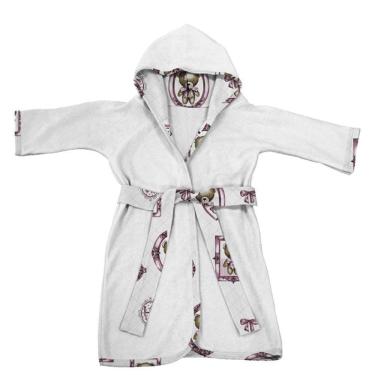 Imagem de Roupão Infantil Tecebem Com Capuz Malha Cristina Plush Atoalhado Branco